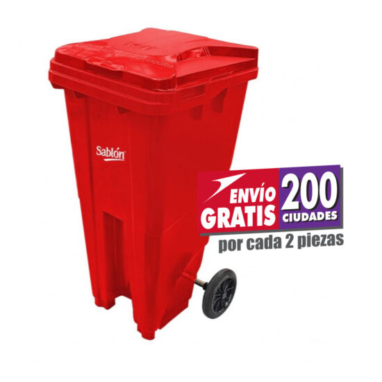 Bote de Basura de 120 litros Sablón Rojo con Tapa