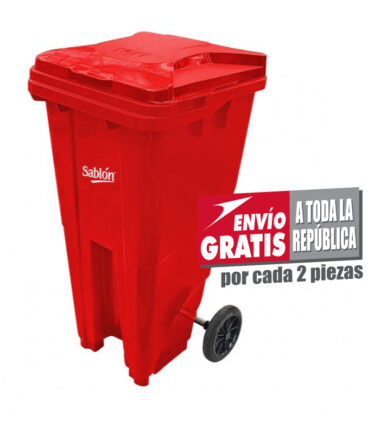 Bote de Basura de 120 litros Sablón Rojo con Tapa