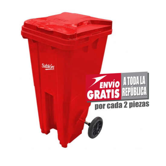Bote de Basura de 120 litros Sablón Rojo con Tapa