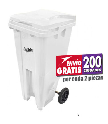 Bote de Basura de 120 litros Sablón Blanco con Tapa
