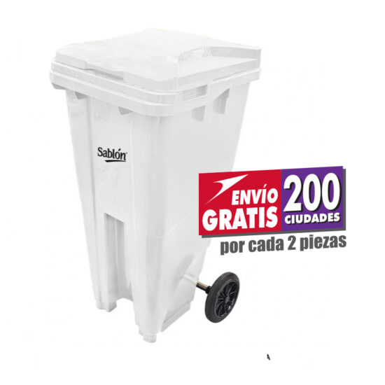Bote de Basura de 120 litros Sablón Blanco con Tapa