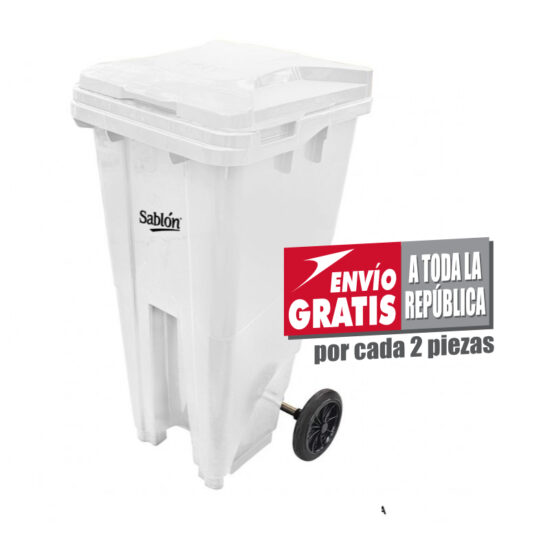 Bote de Basura de 120 litros Sablón Blanco con Tapa
