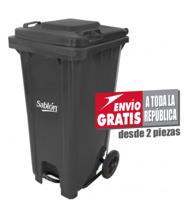 Bote de Basura de 120 litros con Pedal Sablón Gris con Tapa
