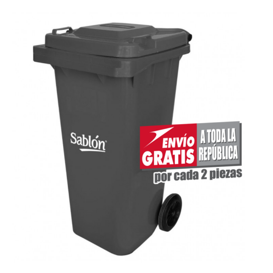 Bote de Basura de 120 litros Sablón Gris con Tapa