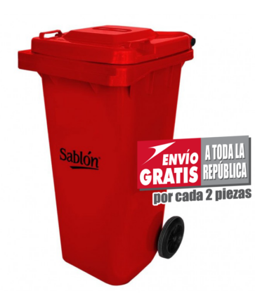 Bote de Basura de 120 litros Sablón Rojo con Tapa