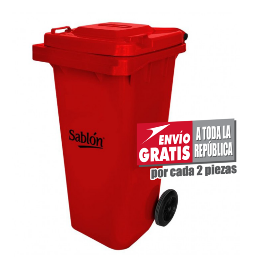 Bote de Basura de 120 litros Sablón Rojo con Tapa