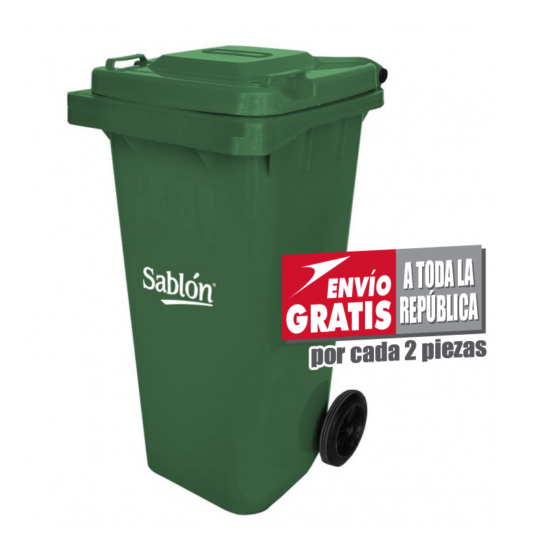 Bote de Basura Sablón de 120 Litros Verde con Tapa
