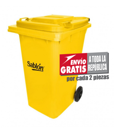 Bote de Basura 240L Sablón Amarillo con Ruedas