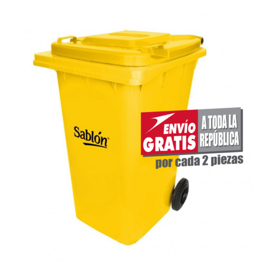 Bote de Basura 240L Sablón Amarillo con Ruedas