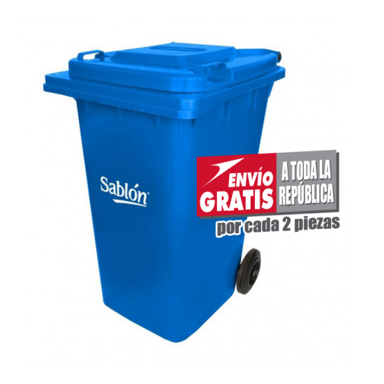 Bote de Basura 240L Sablón con Ruedas Azul