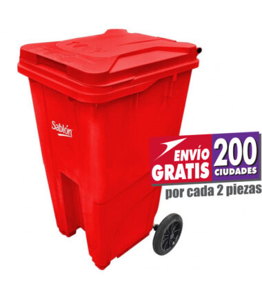 Bote de Basura Sablón 240L Rojo 8928RJ con Ruedas