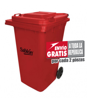Bote de Basura 240L Sablón Rojo con Ruedas