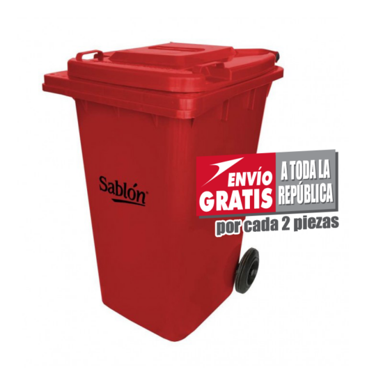 Bote de Basura 240L Sablón Rojo con Ruedas