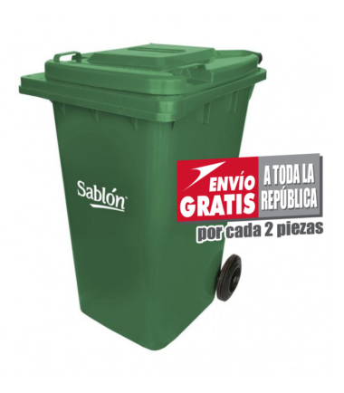 Bote de Basura 240L Sablón Verde con Ruedas