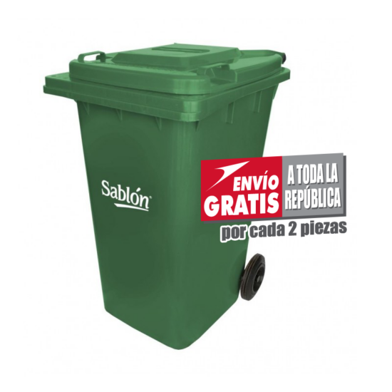 Bote de Basura 240L Sablón Verde con Ruedas
