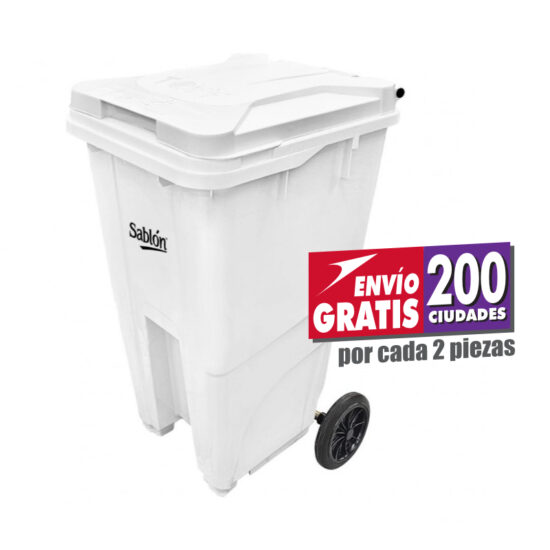 Bote de Basura Sablón 240L Blanco 8922BL con Ruedas