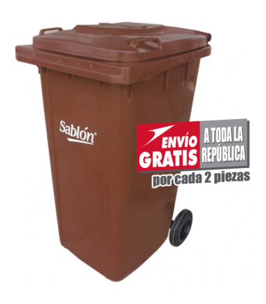 Bote de Basura 240L Sablón con Ruedas Café