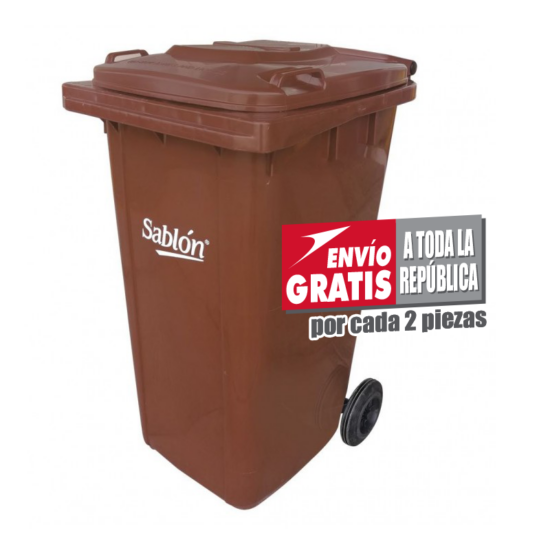 Bote de Basura 240L Sablón con Ruedas Café