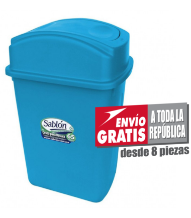 Bote de Basura 65L Sablón Azul con Tapa Balancín Lateral