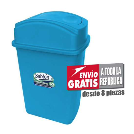 Bote de Basura 65L Sablón Azul con Tapa Balancín Lateral