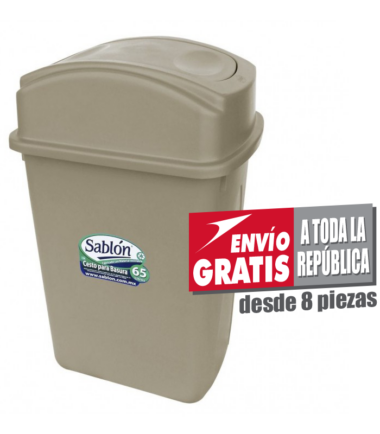Bote de Basura 65L Sablón Capuchino con Tapa Balancín Lateral