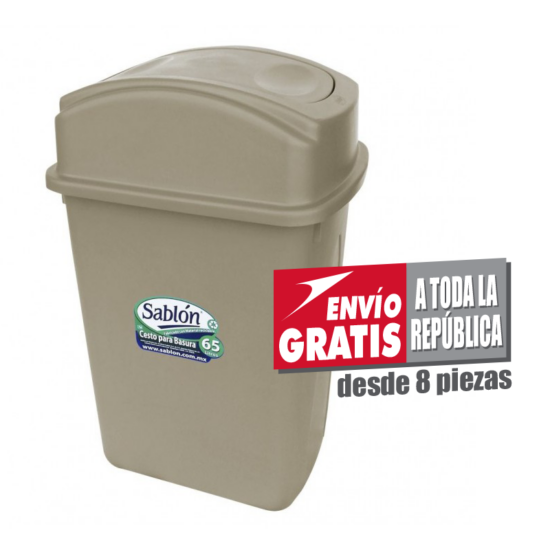 Bote de Basura 65L Sablón Capuchino con Tapa Balancín Lateral