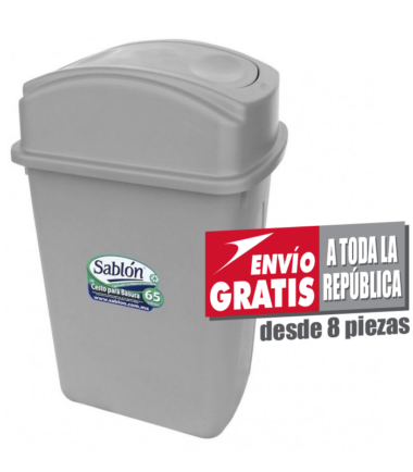 Bote de Basura 65L Sablón Gris con Tapa Balancín Lateral