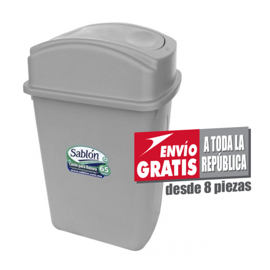 Bote de Basura 65L Sablón Gris con Tapa Balancín Lateral