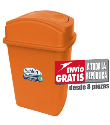 Bote de Basura 65L Sablón Naranja con Tapa Balancín Lateral