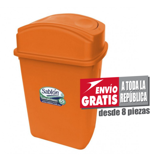 Bote de Basura 65L Sablón Naranja con Tapa Balancín Lateral