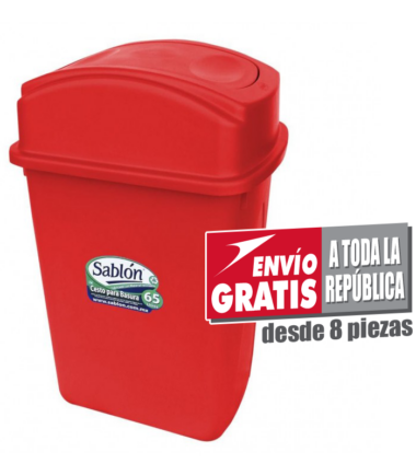 Bote de Basura 65L Sablón Rojo con Tapa Balancín Lateral