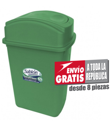 Bote de Basura 65L Sablón Verde con Tapa Balancín Lateral