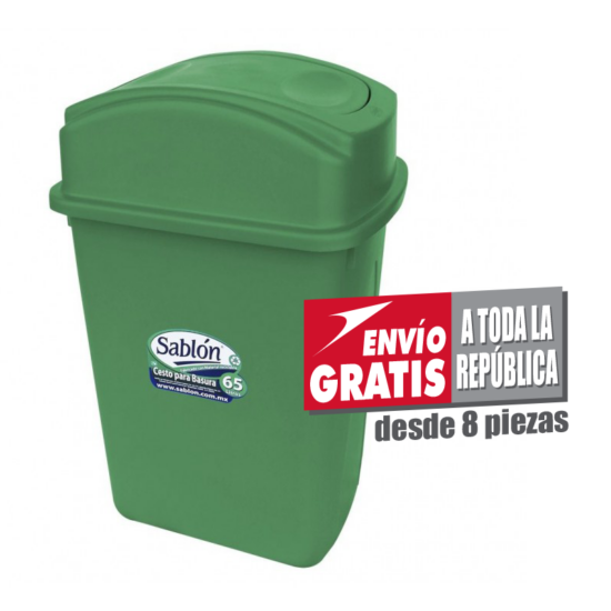Bote de Basura 65L Sablón Verde con Tapa Balancín Lateral