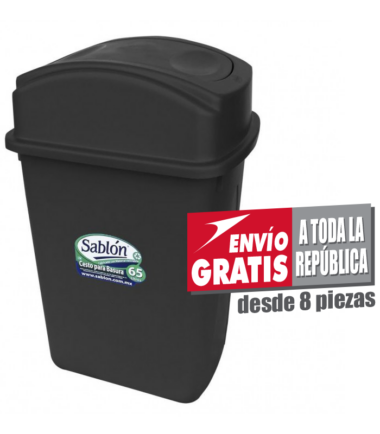 Bote de Basura 65L Sablón Negro con Tapa Balancín Lateral