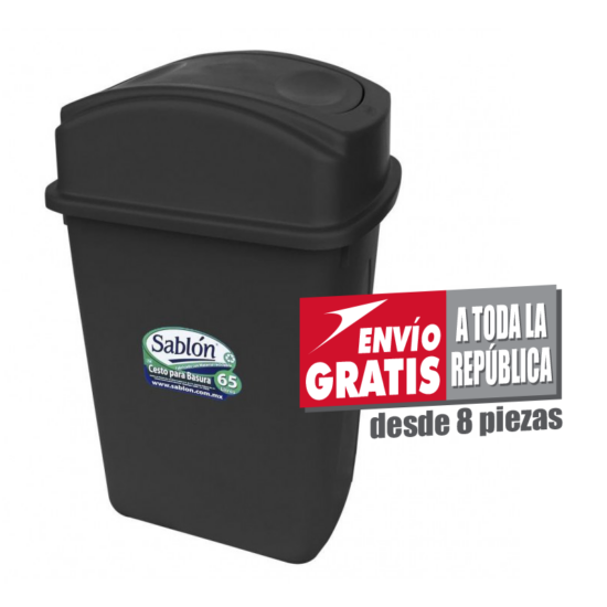Bote de Basura 65L Sablón Negro con Tapa Balancín Lateral