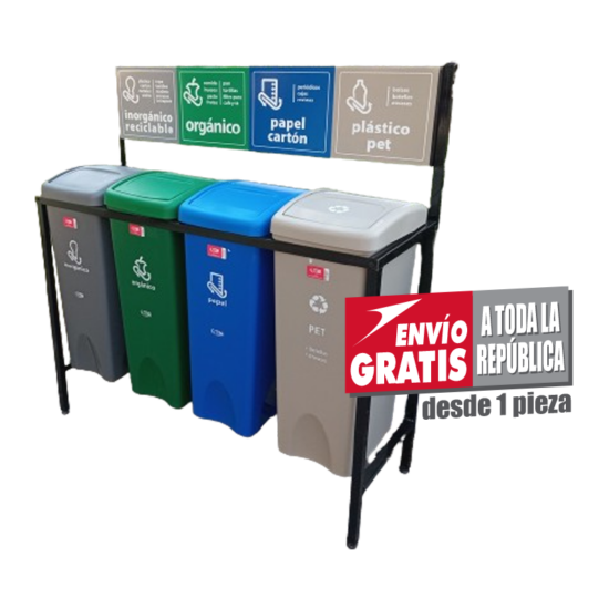 Isla de Reciclaje con Botes de Basura Estra de 4 Divisiones