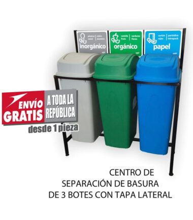 Isla de Reciclaje con Botes de Basura Sablón de 3 Divisiones