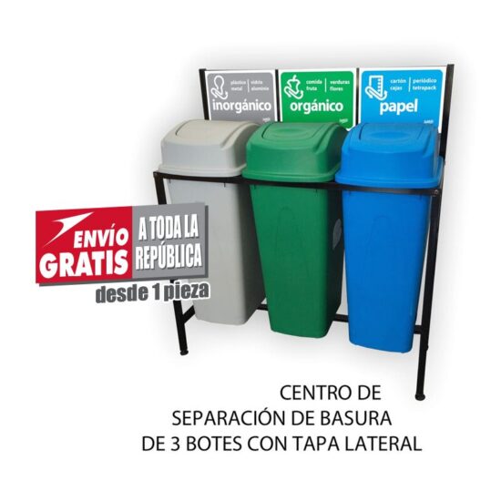 Isla de Reciclaje con Botes de Basura Sablón de 3 Divisiones