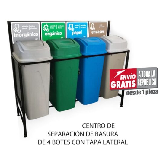 Isla de Reciclaje con Botes de Basura Sablón de 4 Divisiones