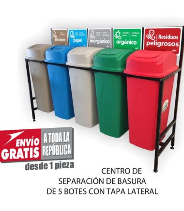 Isla de Reciclaje con Botes de Basura Sablón de 5 Divisiones