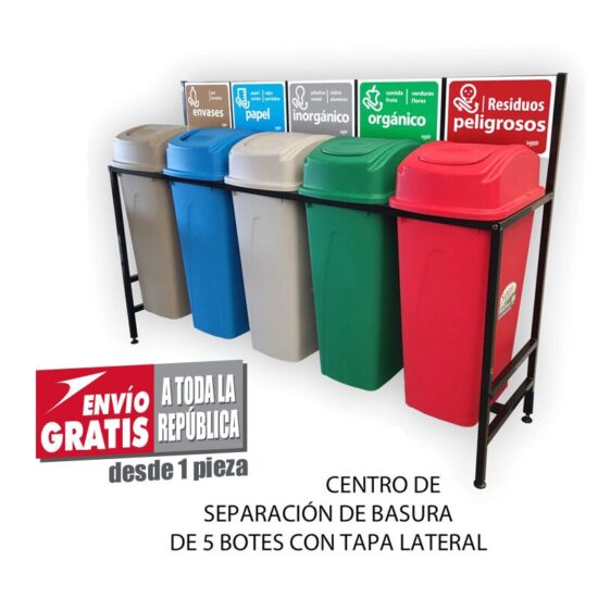 Isla de Reciclaje con Botes de Basura Sablón de 5 Divisiones