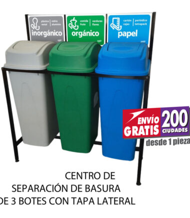 Isla de Reciclaje con Botes de Basura Sablón de 3 Divisiones