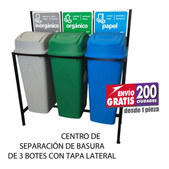 Isla de Reciclaje con Botes de Basura Sablón de 3 Divisiones