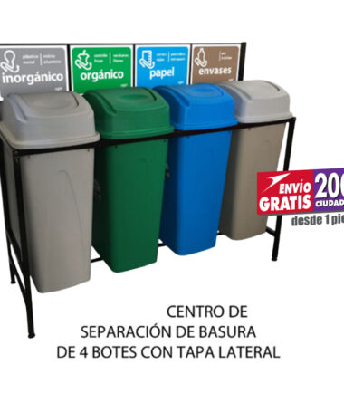 Isla de Reciclaje con Botes de Basura Sablón de 4 Divisiones