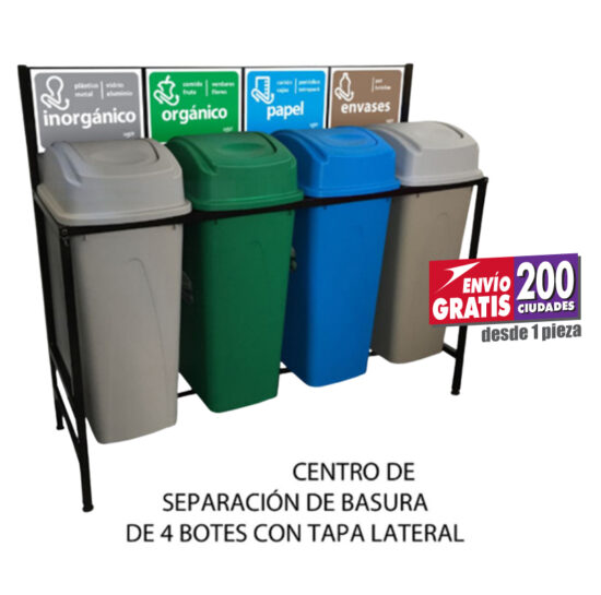 Isla de Reciclaje con Botes de Basura Sablón de 4 Divisiones