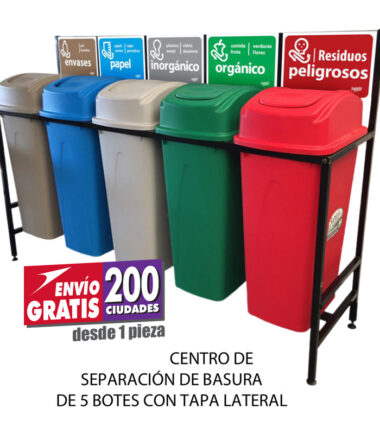 Isla de Reciclaje con Botes de Basura Sablón de 5 Divisiones