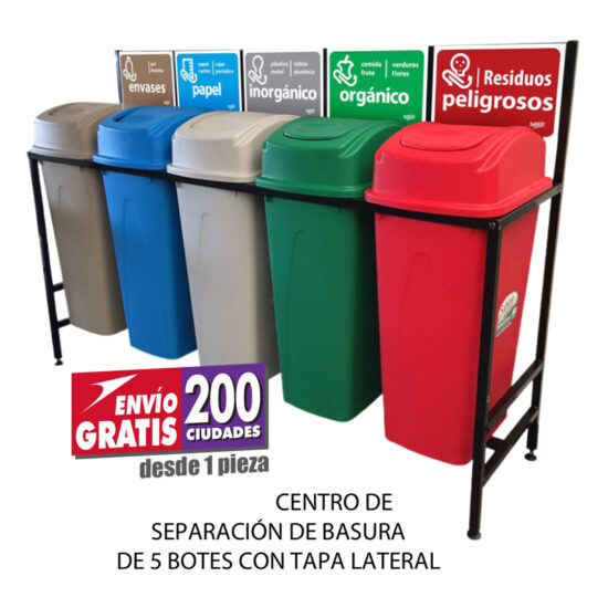 Isla de Reciclaje con Botes de Basura Sablón de 5 Divisiones