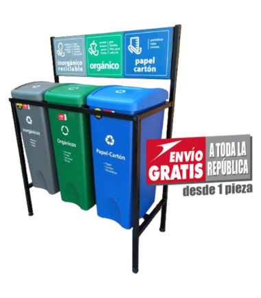 Isla de Reciclaje con Botes de Basura Estra de 3 Divisiones