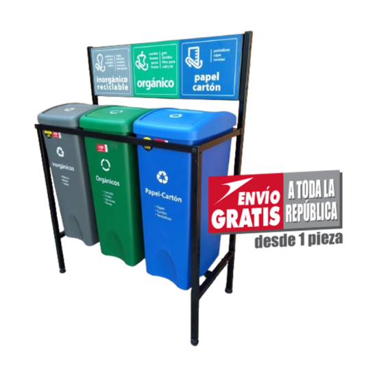 Isla de Reciclaje con Botes de Basura Estra de 3 Divisiones