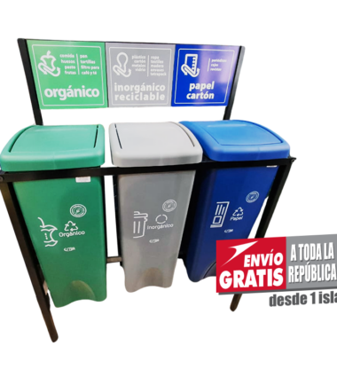 Isla de Reciclaje con Botes Estra de 53 Litros con Material Reciclado